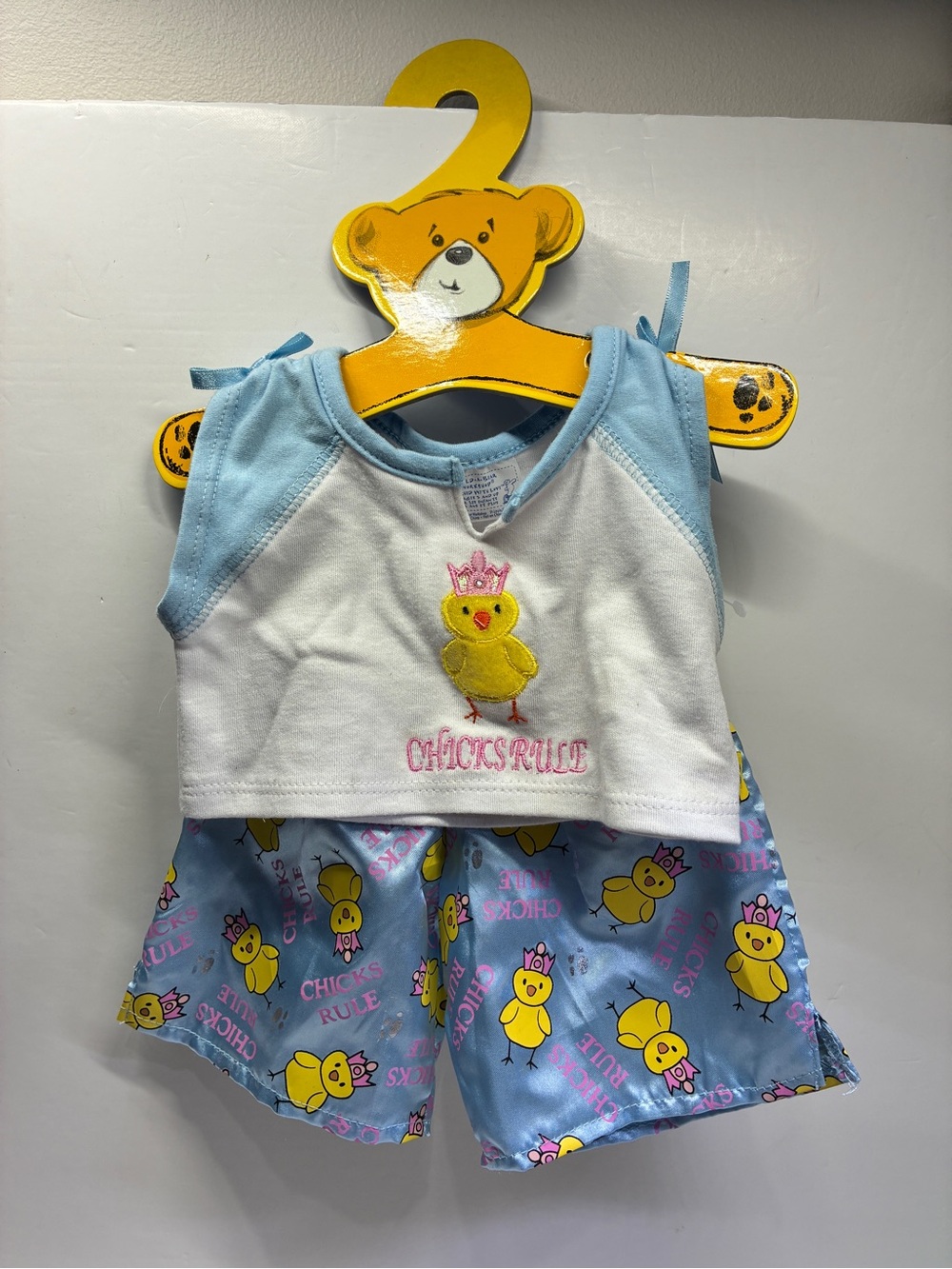 Build A Bear Outfit Chicks Rule Pajamas Top & Shorts Yellow Chick New